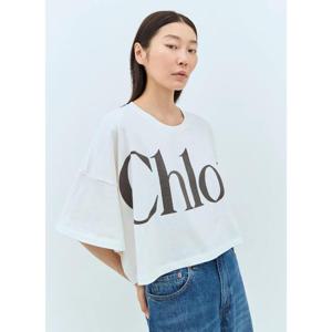 25 FW 끌로에 여성 크롭 박시 로고 티셔츠 chl0257012wht