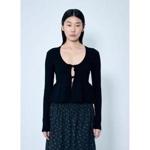 25 FW 가니 여성 골지 니트 타이 스트링 가디건 gan0259070blk