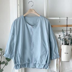 샵앤) 여성 노카라 7부소매 여름 집업 점퍼 BONG-WJP-4519-스카이블루