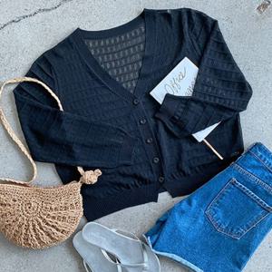 샵앤) 여성 Y단추 실내 냉기 방지 여름 긴팔 가디건 BONG-WCD-4517-블랙