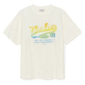 [MLB]여성 바시티 빈티지 워싱 그래픽 오버핏 반팔 티셔츠(3FTSV1053-50CRS)