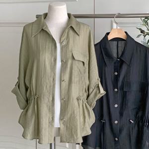 샵앤) 여성 카라넥 텐셀 여름 롤업 블라우스 DGB-WBL-4572-카키