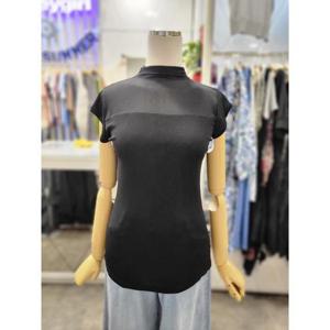 밸리걸 세이브존01 반목 시스루 배색 스판 캡소매 티셔츠 242221