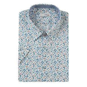 (듀퐁)25년 SS 신상 -SE5MM21HS316SBU(블루)- 슬림핏 면100 물고기 프린트 반팔셔츠