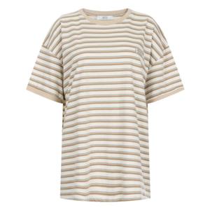 샵앤) 국산 여성 배색 라운드 단가라 루즈핏 반팔 티 MER-WSH-20712-베이지