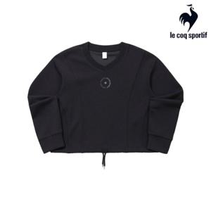 [르꼬끄] 여성 모달 더블텐션 루즈핏 V넥 맨투맨 QQ322OFS81_BLK