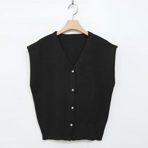 샵앤) 여성 Y단추 민소매 무지 루즈 니트 조끼 BONG-WVS-4645-블랙