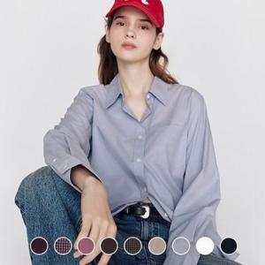 [지오다노] 여성 포플린 베이직 긴팔 셔츠 345901