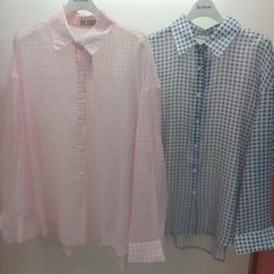 Latium HC06 품팔뚝편한 루즈핏 소매롤업 체크 여름 긴팔 하프 남방 셔츠블라우스 T2523bl48