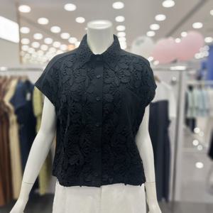 [아니베에프]A56WBL600 카라넥 레이스 레이어드 셔츠형 블라우스