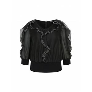 [더아이잗컬렉션]스티치 러플 브이넥 블라우스 (CR7A0BL391-BK)_