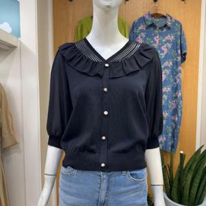 클리지 DP01 시스루 라인 프릴 블라우스 CP6WKT13