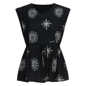 샵앤) 여성 브이넥 나염 빈티지 허리끈 민소매 블라우스 NTT-WBL-20755-블랙