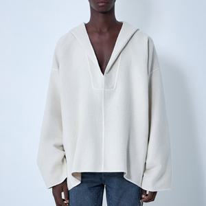 25 FW 릭오웬스 Kaftan 카프탄 후드 브이넥 캐시미어 울 스웨터 RR02E1726 DBC 1108