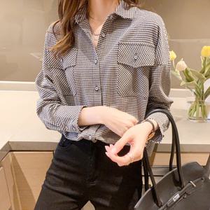 샵앤) 여성 체크 카라 포켓 긴팔 블라우스 WDM-WBL-KSS6220