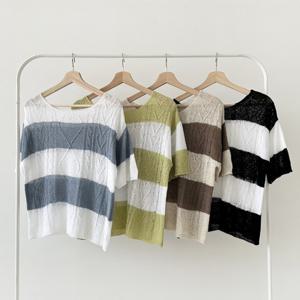 [샵앤]여성 국산 여름 보트넥 짜임 반팔 니트 21DS-WKN-2434