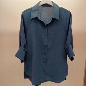 Destijl HC06 구김 없는 옆트임 언발 엉덩이길이 7부소매 깔끔한 카라 셔츠블라우스 D2553bl01B