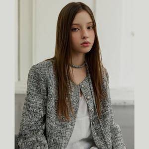 플라스틱아일랜드  (PR3WJ882) 옵션 스트링 라운드넥 트위드 자켓