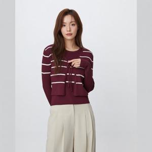 플라스틱아일랜드  (PR3KG832) 나시 레이어드 스트라이프 가디건