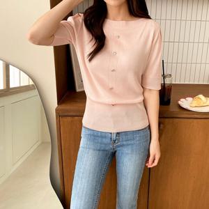 샵앤) 여성 보트넥 반팔 슬림핏 국내산 니트티 BDR-WKN-2293-베이지-z