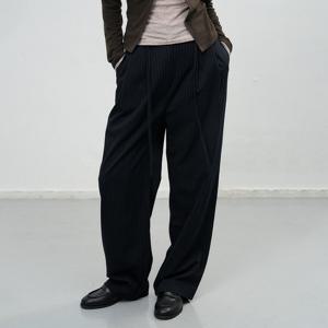 WOMAN 벨티드 스트라이프 투턱 와이드 슬랙스 [DEEP NAVY] / WBE3L11504