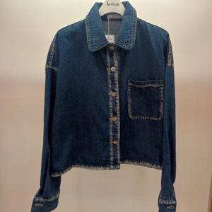 Latium HC06 데님 숏짧은 크롭 루즈핏 포켓 진청 쟈켓형 셔츠블라우스 T2533bl05