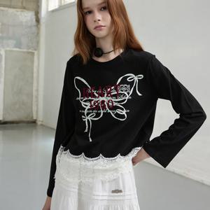 [에고이스트][BLUE LABEL] 밑단 레이스 프린팅 티셔츠 ER3OTL08