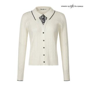 나인식스뉴욕  체크 배색 카라넥 꽈배기 니트 (NP8KP003M0)