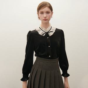 [SATIN] 벨벳 플리츠 카라 블라우스 O254T203