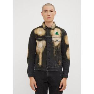 25 FW 오프화이트 남성 Distressed Bleached Clover Embroidered Denim Jacket ofw0133022blk