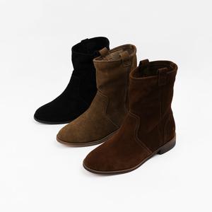 [신난다슈]여성 앵클부츠 3cm 3종 통 넓은 숏 앵글 부츠 소가죽 스웨이드 통굽 MRO257026