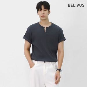 빌리버스 남성 핀 헨리넥 골지 반팔티 세미 크롭 데일리 미니멀 BWY012