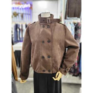 밸리걸 세이브존01 넥버클 스웨이드 밴딩 더블 숏 자켓 608640