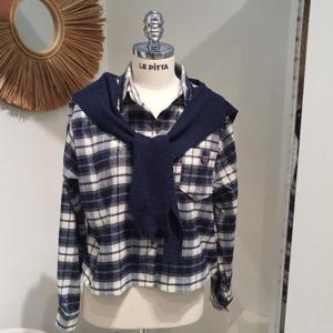 르피타 HC06 세미 크롭 긴팔 셔츠(네이비) L254BSHA06