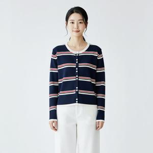 샵앤) 여성 라운드 레드 단가라 긴팔 니트 가디건 MSE-WCD-20819-네이비