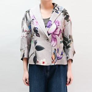 [비꼴리끄(여성)]린넨 프린트 하이 라펠 카라 자켓 B242WJ3010