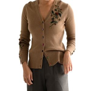 [비꼴리끄(여성)]울골 조직 기본 브이넥 가디건 B244KC1010