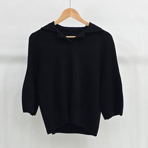 샵앤) 여성 오픈 카라넥 퍼프 7부소매 니트 티셔츠 SIU-WKN-4939-블랙