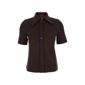 GUCCI Brown Shirt with Polo Style Pointed Collar in Wool and Cotton Blend Woman 836442Z7AXV2063
