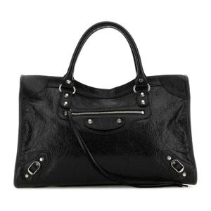 발렌시아가 블랙 가죽 렉탱귤러 더블 탑 핸들 쇼퍼 백 8230582A