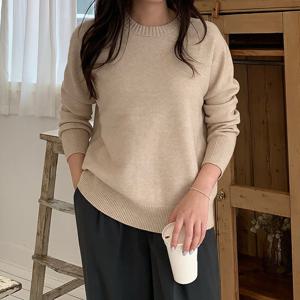 샵앤) 여성 라운드넥 홀가먼트 베이직 무지 기본 니트티 21DS-WKN-4978-블랙