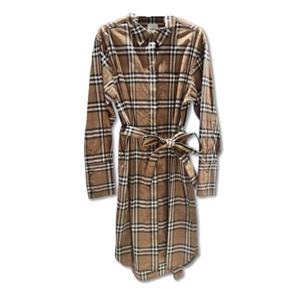 여성 버버리 아이버리 체크 벨티드 셔츠 드레스 토프 브라운 8084309