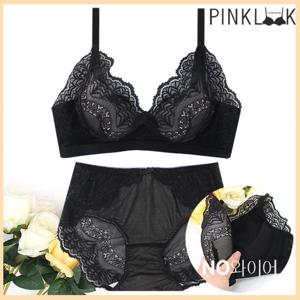 [핑크룩] 볼륨업 미드나잇 노와이어몰드 브라팬티2종세트/블랙