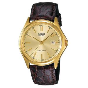 카시오 MTP-1183Q-9A 남성 가죽밴드 골드톤 손목시계