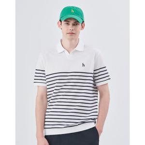 헤지스 남성 24SS 클리어런스스테디셀러화이트 스트라이프 면 반팔 오픈카라티셔츠 WHTS4B407WT