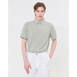 헤지스 남성 24SS 클리어런스스테디셀러그린 면혼방 소매티핑 반팔카라티셔츠 WHTS4B408E1