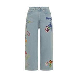 Kenzo 플로럴 자수 크롭 와이드 레그 진 FE52DP2236B4 DT TP946393462