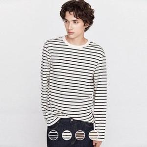 [백화점]지오다노 025911 남성 가을 라운드넥 기본핏 스트라이프 긴팔 면 티셔츠 01025911