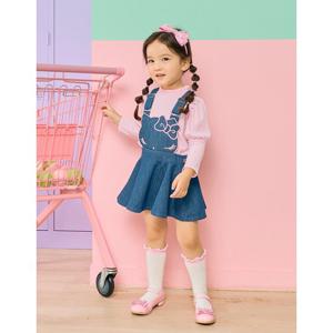 [프렌치캣(백)]데님 고양이멜빵원피스(Q44DBO190)