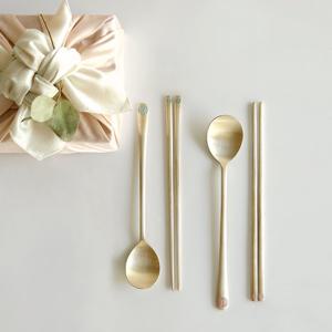 [놋담]방짜유기 유기수저 연리지 2인 민트 핑크